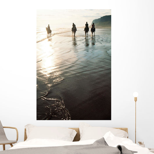 Four People Horseback Riding On A Coastal Beach, Ireland Wall Mural