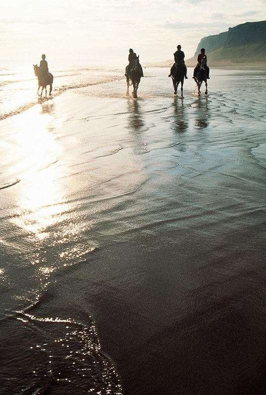 Four People Horseback Riding On A Coastal Beach, Ireland Wall Mural