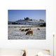 Sheep On A Snow Covered Landscape In Front Of A Castle Wall Mural