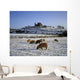 Sheep On A Snow Covered Landscape In Front Of A Castle Wall Mural