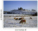 Sheep On A Snow Covered Landscape In Front Of A Castle Wall Mural