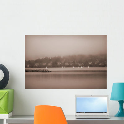 Sailboats Victoria British Columbia Wall Mural shown on a wall