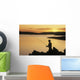 Silhouette Of A Fisherman Fishing On The Coast Wall Mural