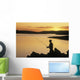 Silhouette Of A Fisherman Fishing On The Coast Wall Mural