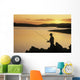 Silhouette Of A Fisherman Fishing On The Coast Wall Mural