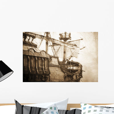 Ship Wall Mural shown on a wall