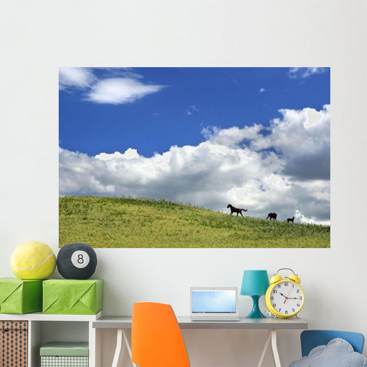 Horses Galloping On Hill Wall Mural