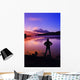 Silhouette Of A Man At A Mountain Lake Wall Mural