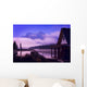 Cabin Boathouse And Foggy Sunrise Over Mountain Lake Wall Mural