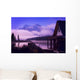 Cabin Boathouse And Foggy Sunrise Over Mountain Lake Wall Mural