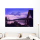 Cabin Boathouse And Foggy Sunrise Over Mountain Lake Wall Mural