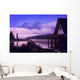 Cabin Boathouse And Foggy Sunrise Over Mountain Lake Wall Mural