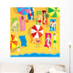 Beach scene, group of people sunbathing. Vector illustration. Wall Mural