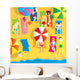 Beach scene, group of people sunbathing. Vector illustration. Wall Mural