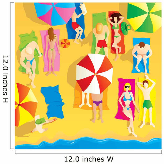 Beach scene, group of people sunbathing. Vector illustration. Wall Mural