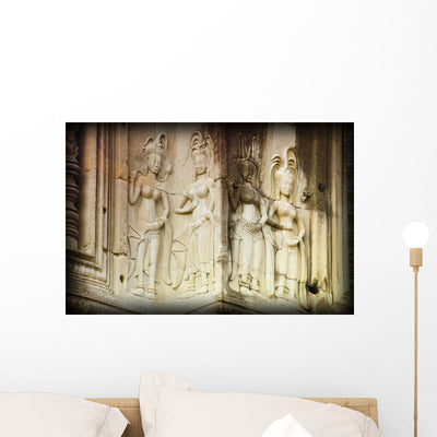 Bas-reliefs Hindu Myths Angkor Wall Mural shown on a wall
