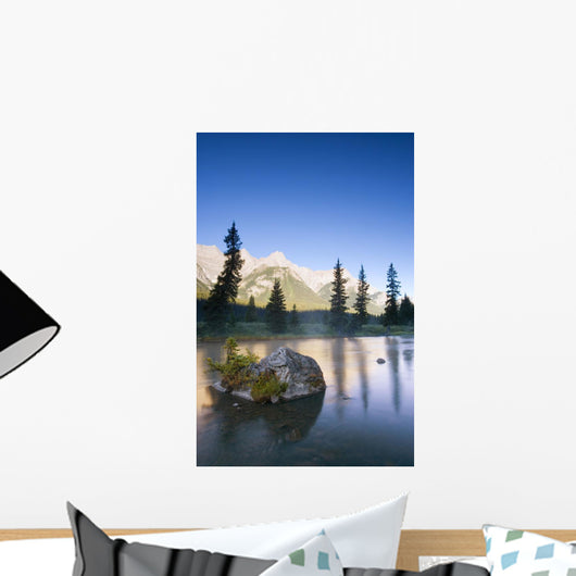 Sunrise And Early Morning Mist On Mountain River Wall Mural