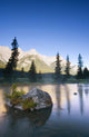 Sunrise And Early Morning Mist On Mountain River Wall Mural