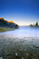 Sunrise And Early Morning Mist On Mountain River Wall Mural