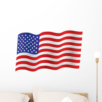 American Flag Waving Breeze Wall Decal shown on a wall