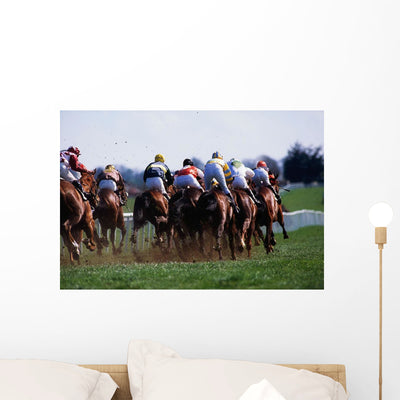 Horse Racing Wall Mural shown on a wall