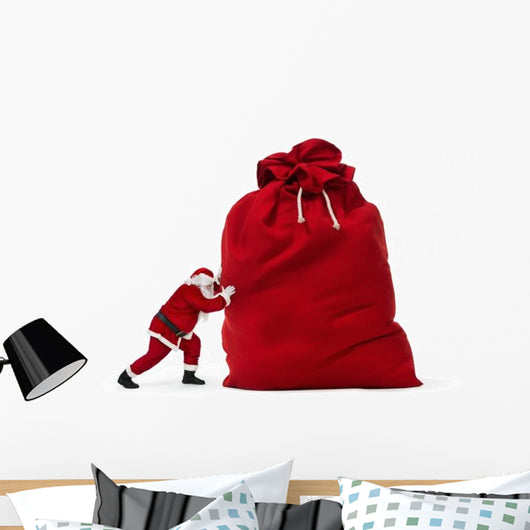 Up Santa Claus Pushing Wall Decal