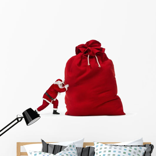 Up Santa Claus Pushing Wall Decal