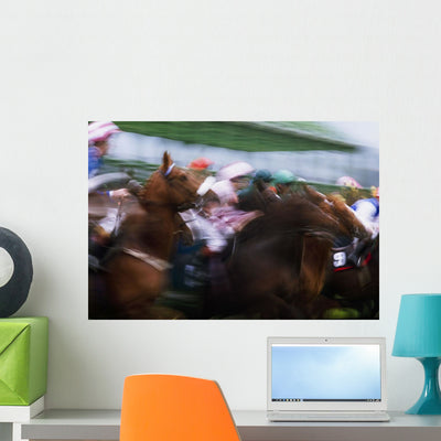 Horse Racing Wall Mural shown on a wall