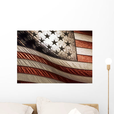 American Flag Wall Mural shown on a wall