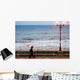 Lady With An Umbrella Walking Along Bridlington Prom Wall Mural
