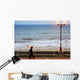 Lady With An Umbrella Walking Along Bridlington Prom Wall Mural