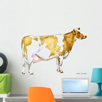 Hand-drawn Watercolor Dairy Cow Wall Decal shown on a wall