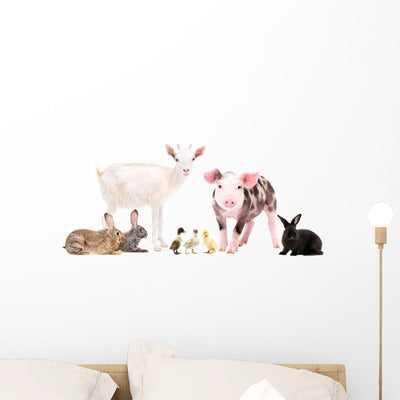 Cute Baby Farm Animals Wall Decal Sticker Set shown on a wall