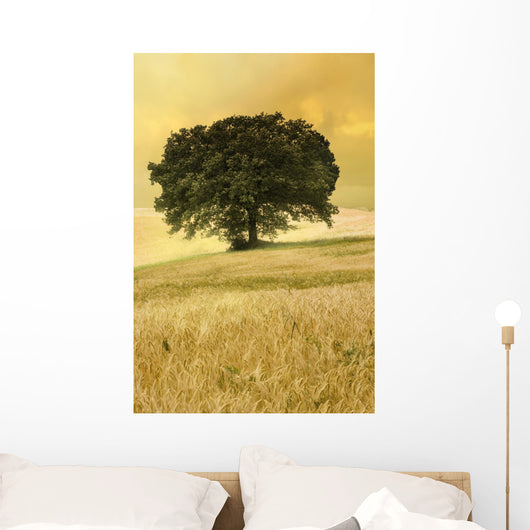 wheat field with majestic tree Wall Mural