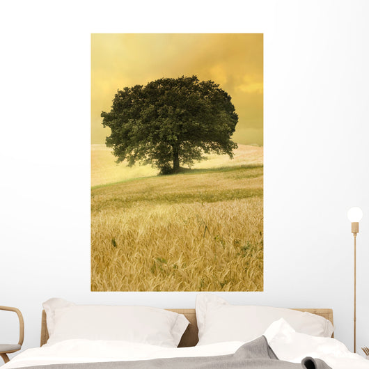 wheat field with majestic tree Wall Mural