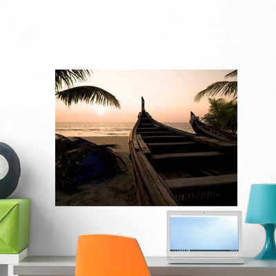 Two Canoes Beach Arabian Wall Mural shown on a wall