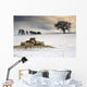 Sheep In Field Of Snow, Northumberland, England Wall Mural