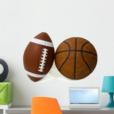 American Football and Basketball Wall Decal shown on a wall