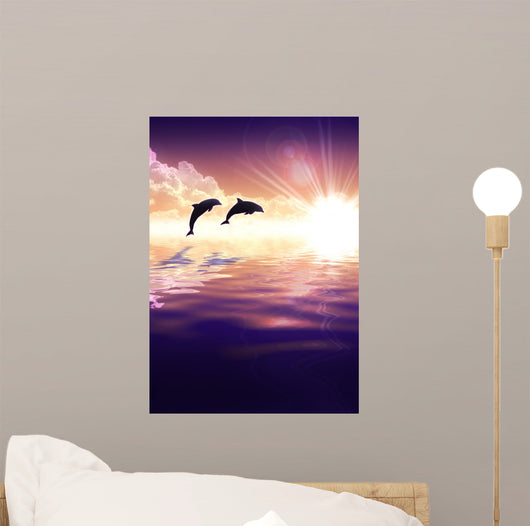 Dolphin and sunset Wall Mural