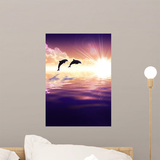 Dolphin and sunset Wall Mural