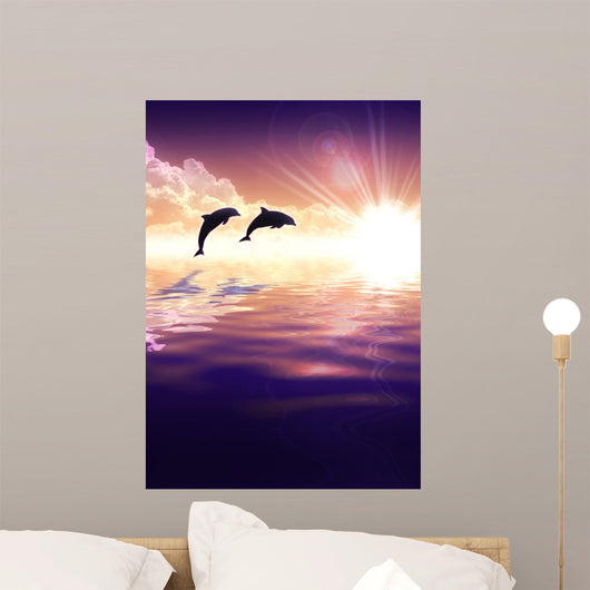 Dolphin and sunset Wall Mural