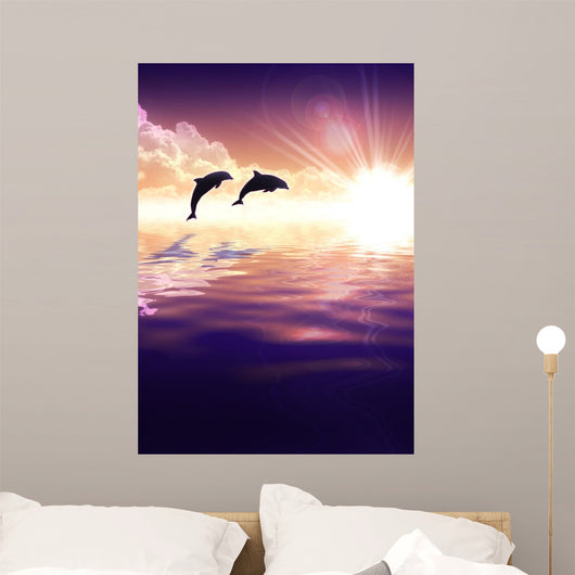 Dolphin and sunset Wall Mural