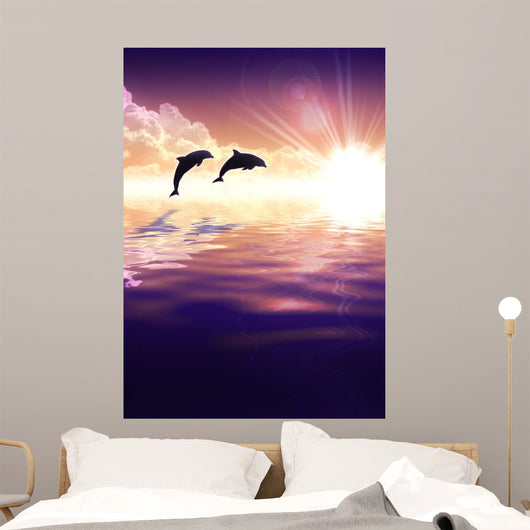 Dolphin and sunset Wall Mural