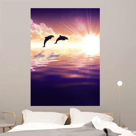 Dolphin and sunset Wall Mural