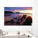 Sunset Over Beach With Lighthouse Wall Mural
