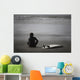 Surfer Sitting On Beach, Cox Bay Near Tofino, British Columbia, Canada Wall Mural