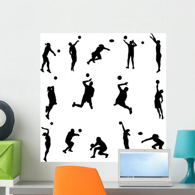 Volleyball Players Silhouettes Vector shown on a wall