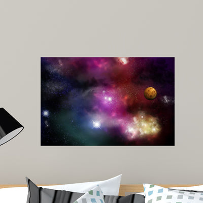 Universe Starfield and Nebulas Wall Mural shown on a wall