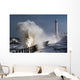 Waves Crashing By Lighthouse At Sunderland Wall Mural