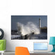 Waves Crashing By Lighthouse At Sunderland Wall Mural